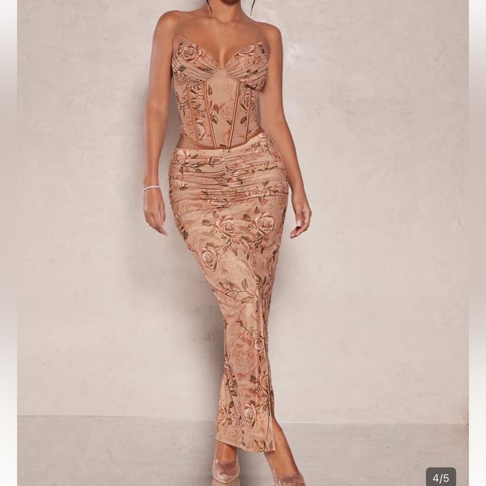 SHEIN Blush Floral Corset Maxi Skirt Set